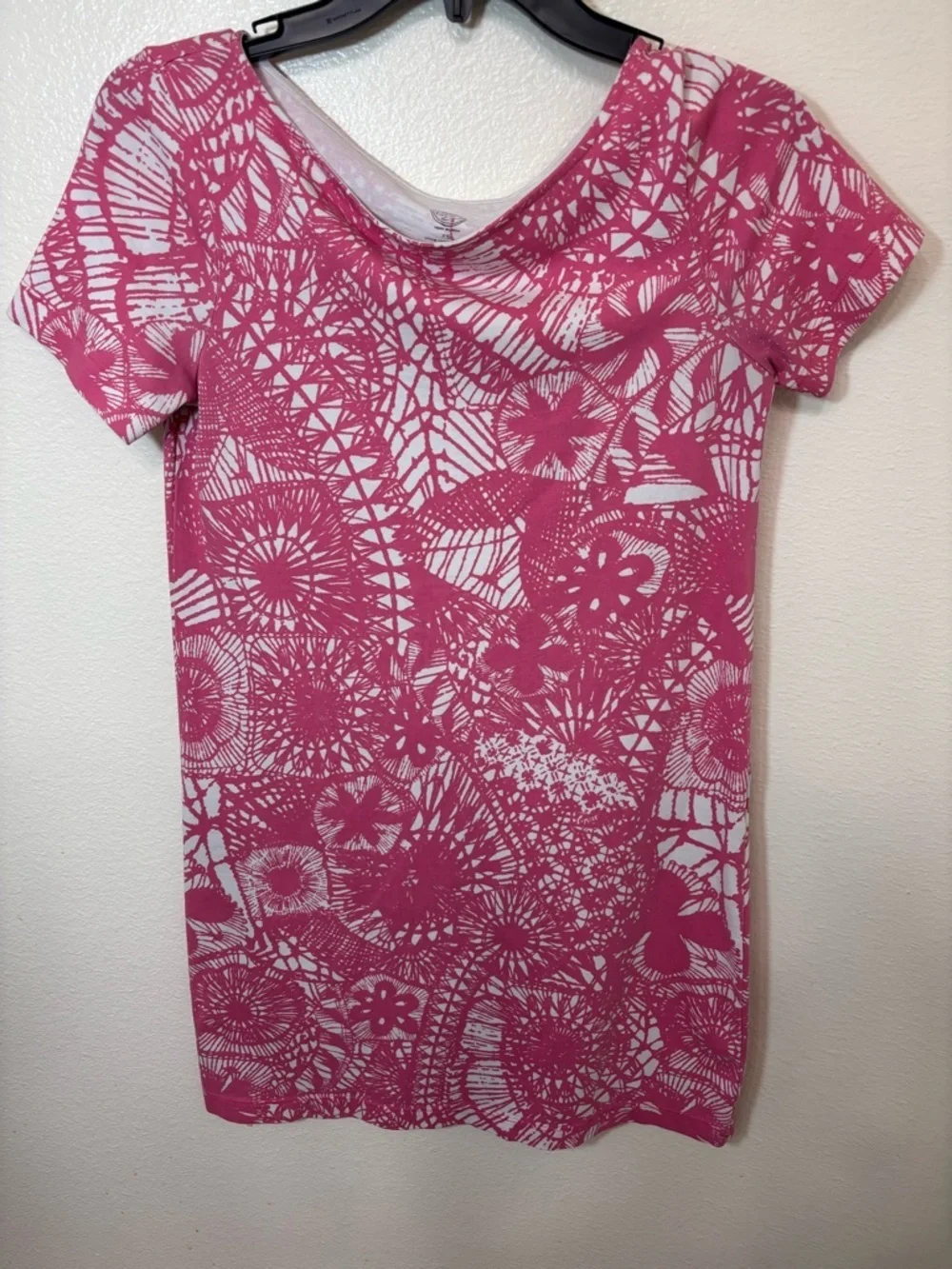 Tory Burch Pink & White Floral Lace-Style Cotton T-shirt summer Dress